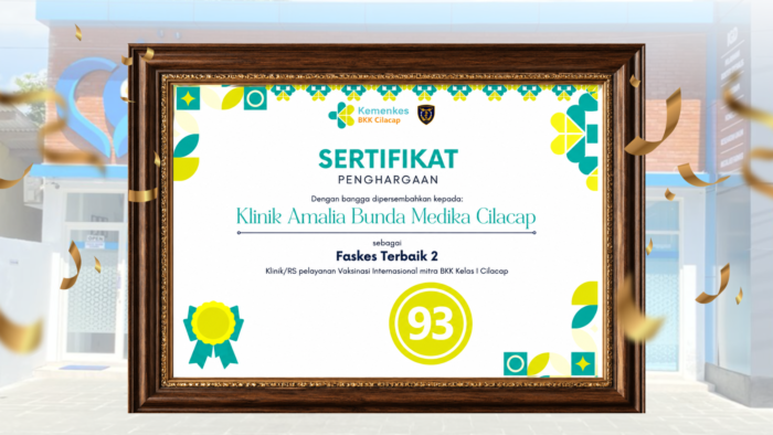 Klinik Amalia Bunda Medika Cilacap Raih Penghargaan Fasilitas Kesehatan Terbaik Pelayanan Vaksinasi Internasional